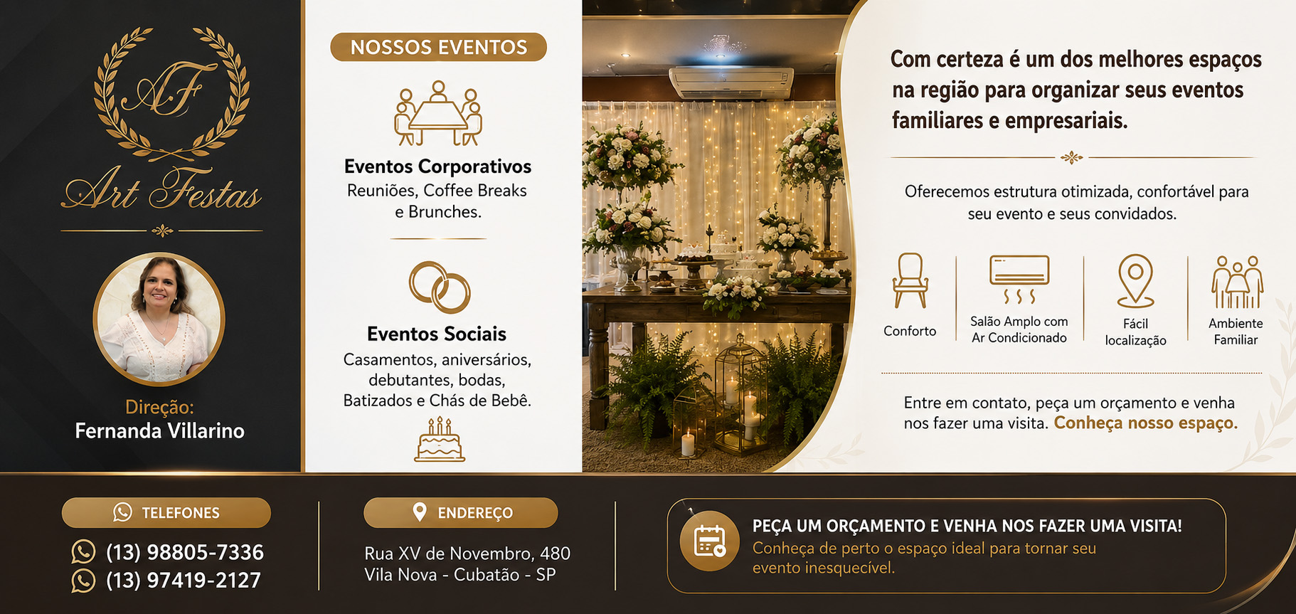 Art Festas Eventos Cubatão - O espaço ideal para momentos inesquecíveis. Salão de festas, buffet e eventos em Cubatão SP.