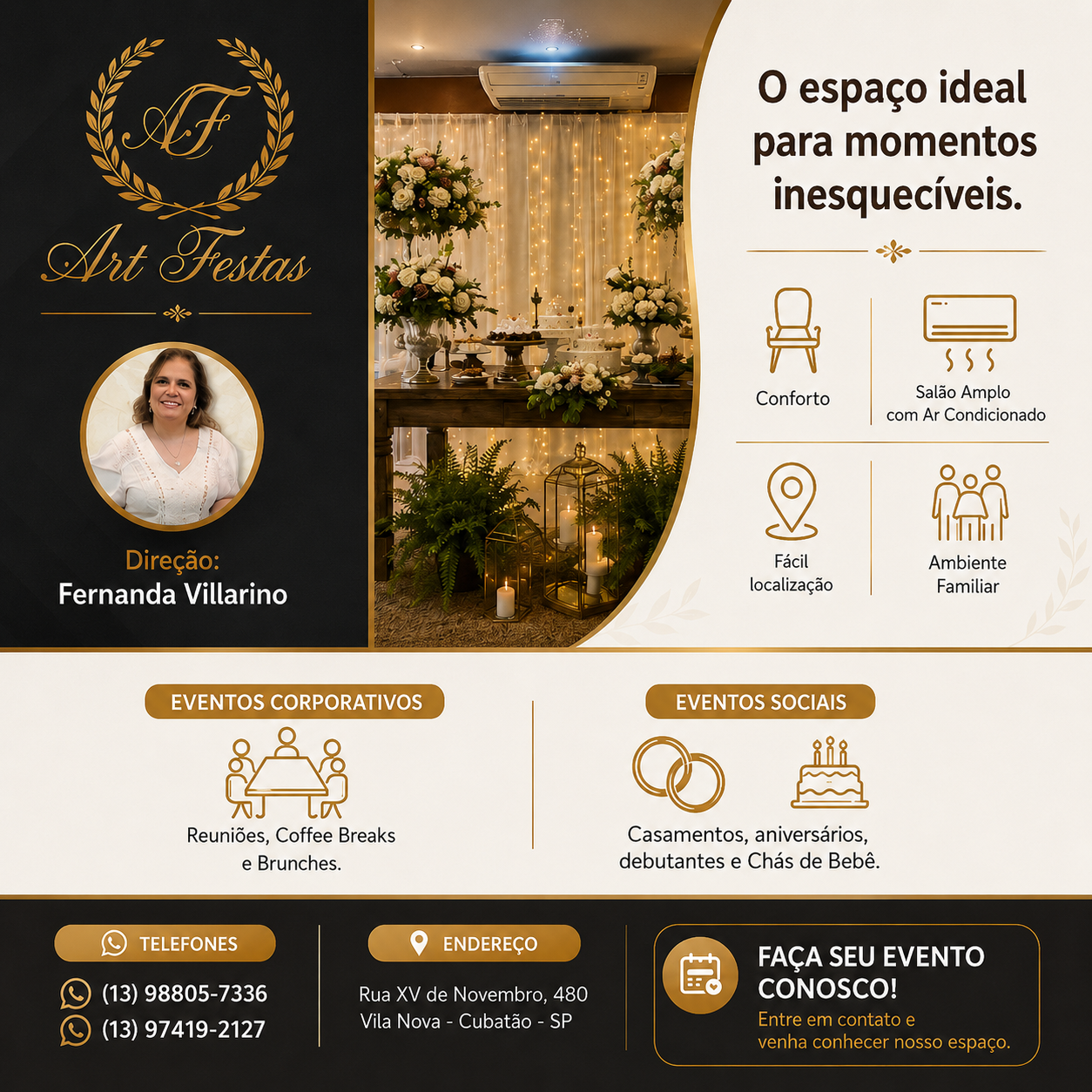Art Festas Eventos Cubatão - Salão de festas, buffet, casamentos e eventos corporativos em Cubatão SP.